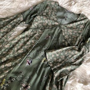 Green Floral Short Flowy Dress